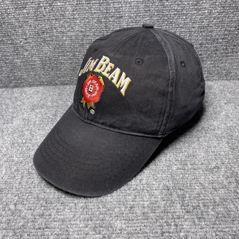 Jim Beam Hat Cap Strap Back Black Embroidered Red Seal Whiskey Advertising Mens